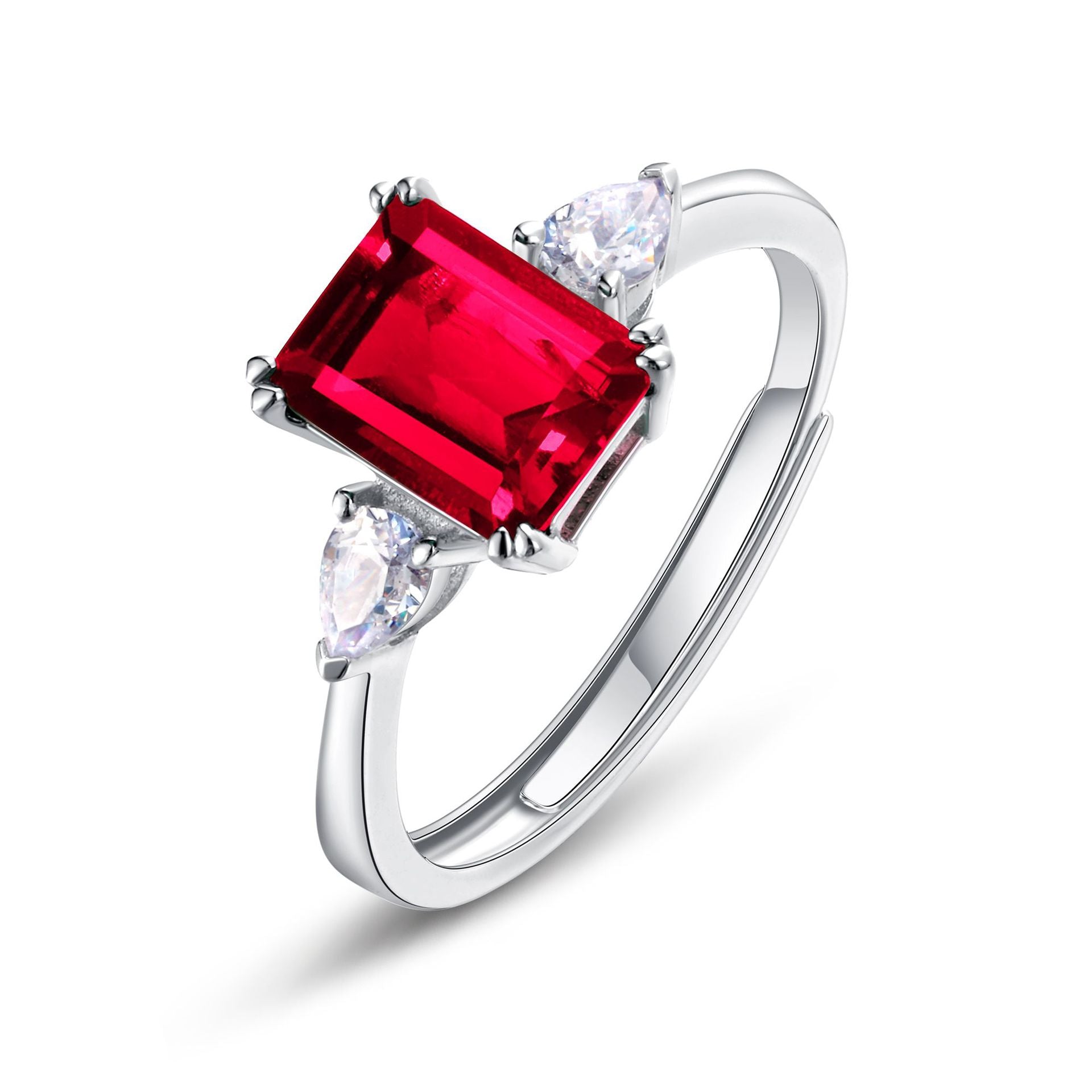 S925 Sterling Silver Princess Square Cultivated Emerald Ring