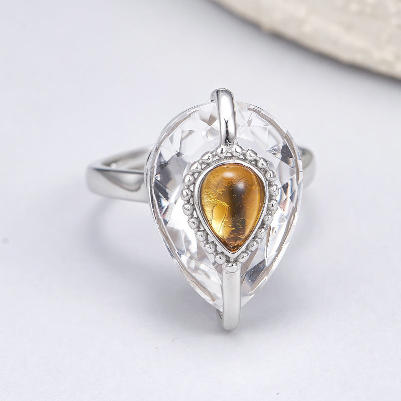 Teardrop Quartz Ring - Pure 925 Silver for Effortless Elegance - Your Everyday French Luxury