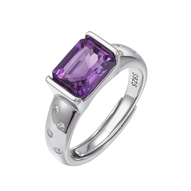Amethyst Square Ring | 925 Sterling Silver | Adjustable Minimalist Ring
