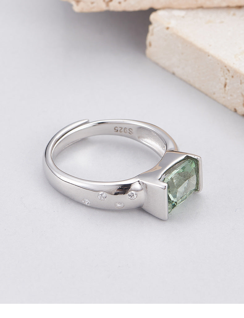 Square Paraiba Tourmaline Ring - 925 Sterling Silver Adjustable Band with Faceted Stone