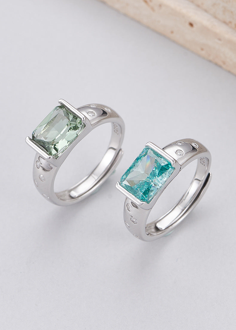 Square Paraiba Tourmaline Ring - 925 Sterling Silver Adjustable Band with Faceted Stone