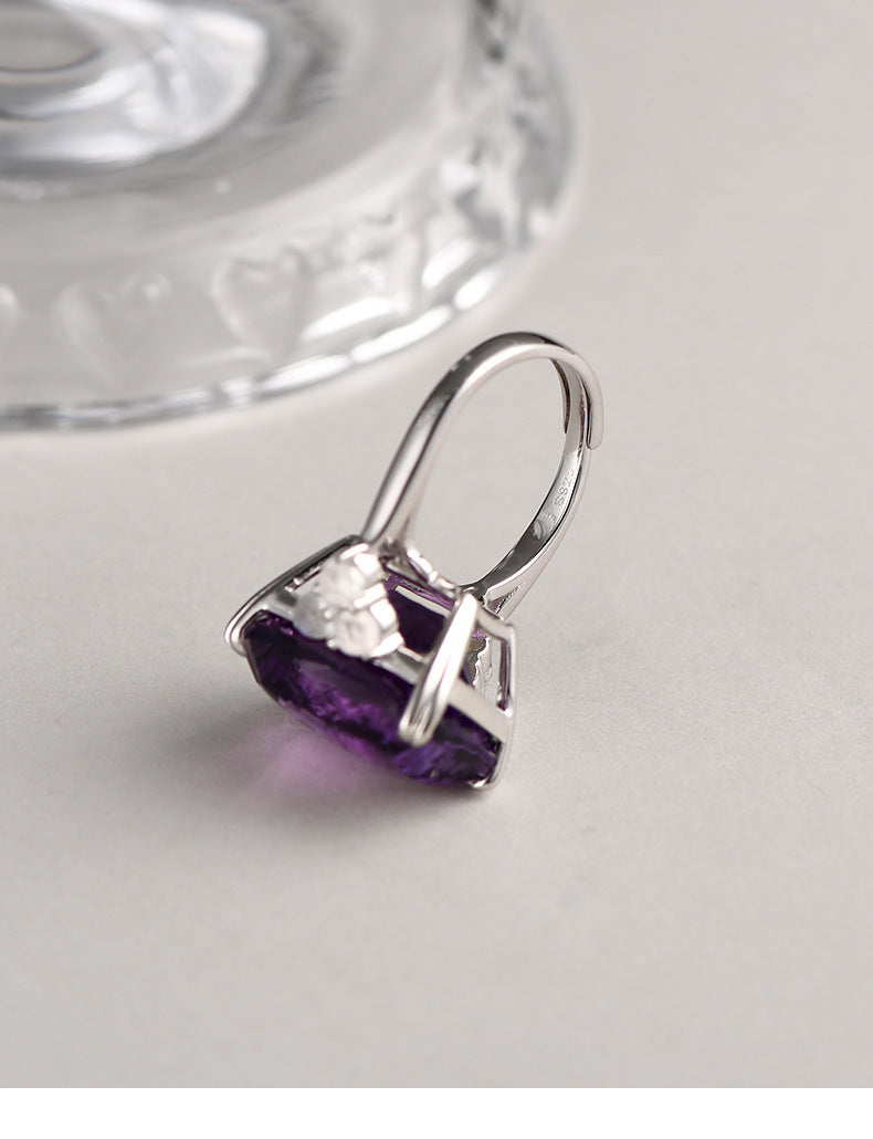 925 Sterling Silver Square Faceted Amethyst Ring - Minimalist Design