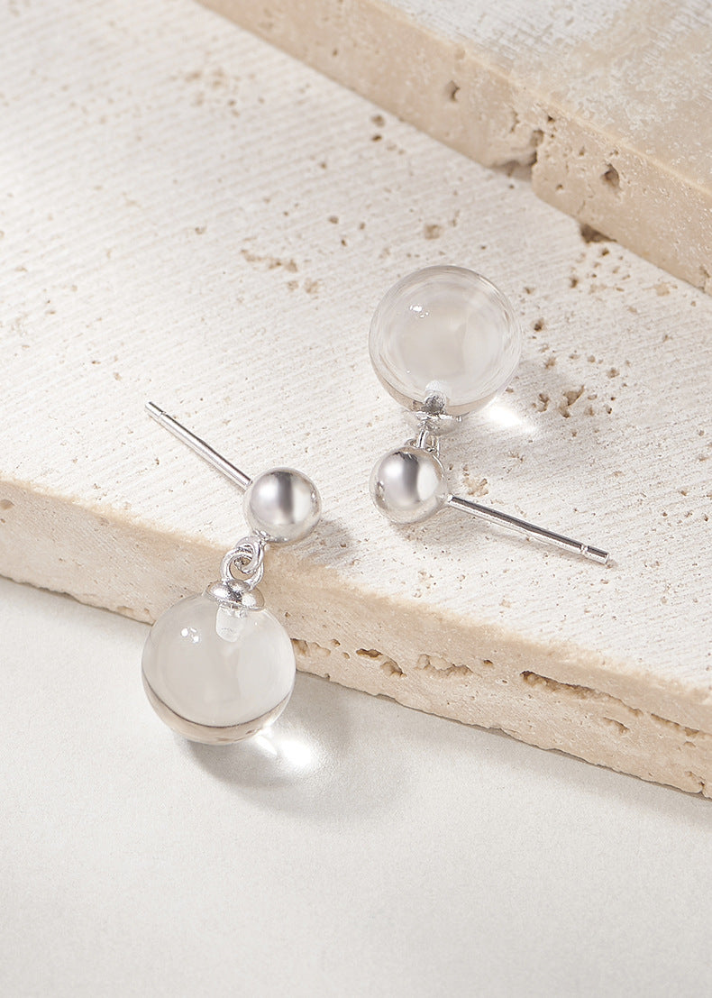 925 Sterling Silver White Crystal Bead Stud Earrings - Elegant Minimalist Design