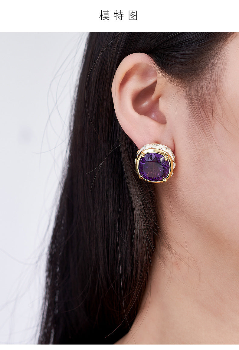 Luxury Enamel Citrine Earrings | 925 Sterling Silver | Medieval Geometric Statement Earrings