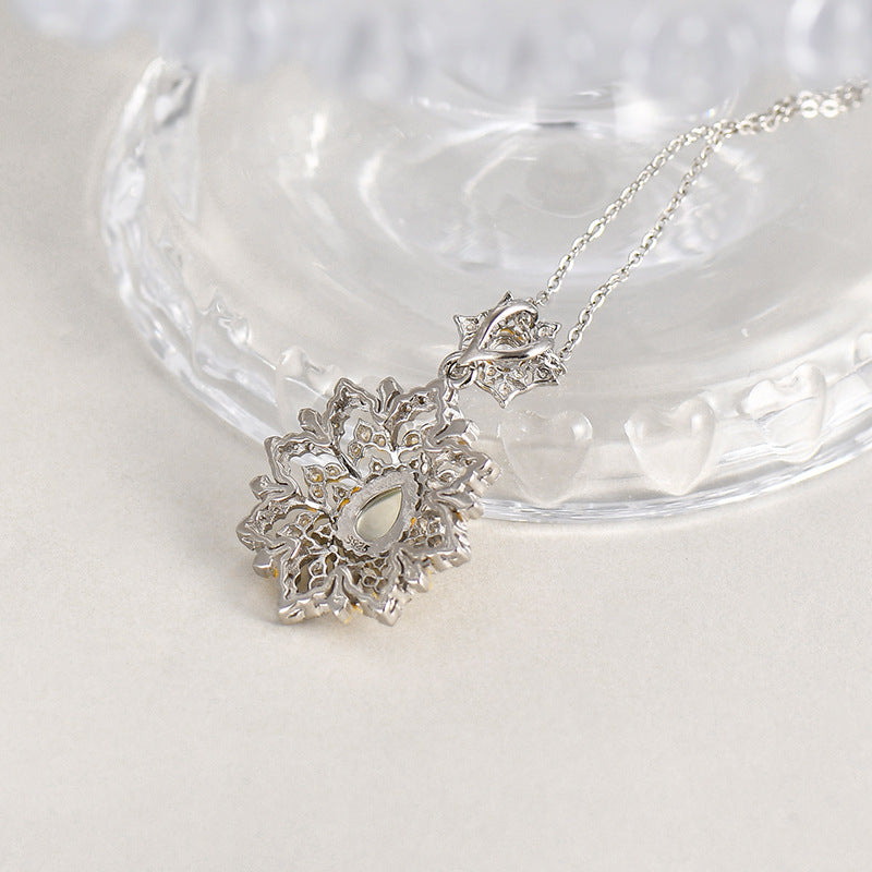925 Sterling Silver Grape Stone Flower Pendant Necklace - Court Style