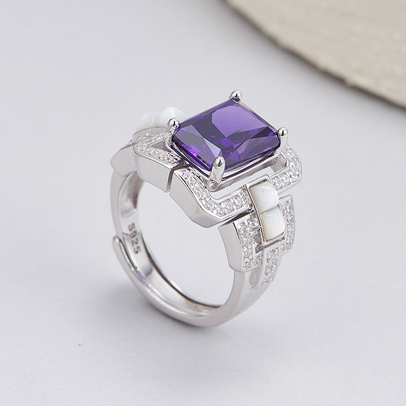 Purple Zircon Geometric Ring - 925 Silver Super Flash - Light Luxury Design
