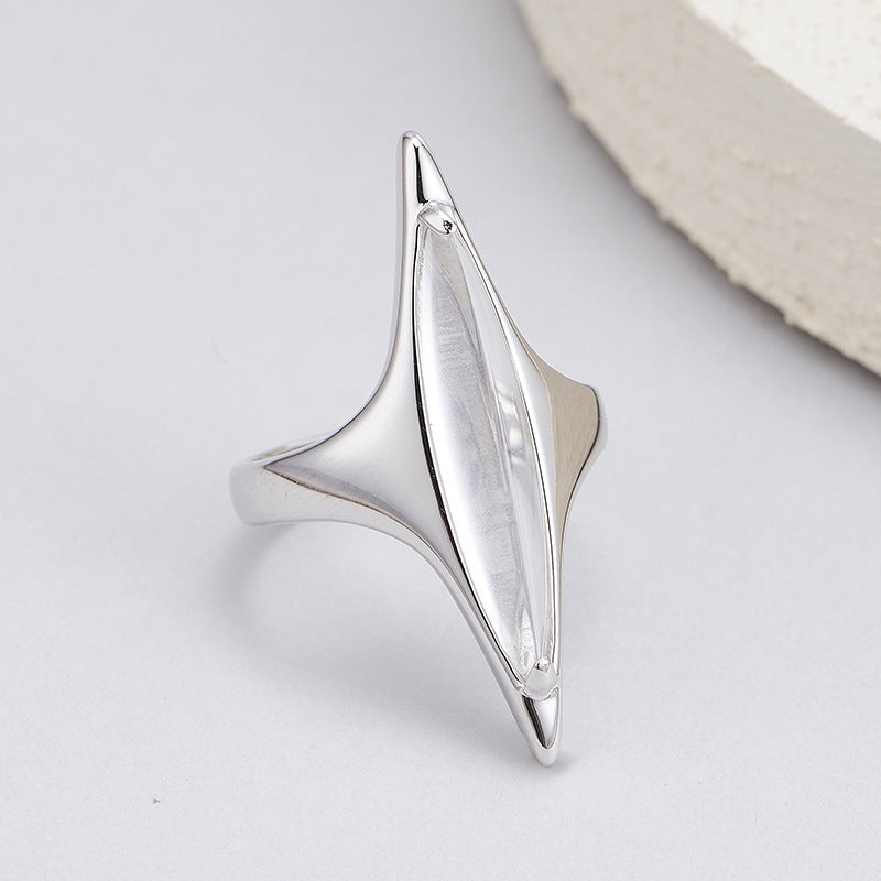 S925 Silver Cold Wind Premium White Crystal Geometric Ring Neutral Wind Cone Open Index Finger Ring