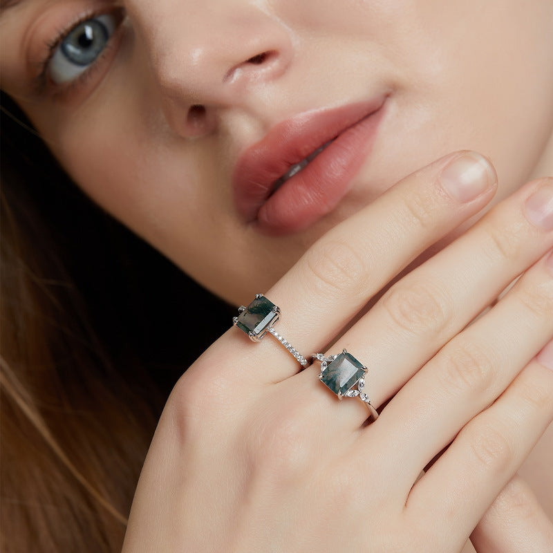 Natural Moss Agate Ring | 925 Sterling Silver | Boho Green Gemstone Ring
