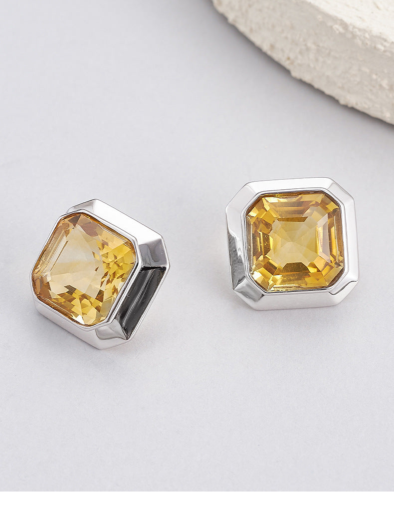 925 Sterling Silver Faceted Citrine Marquise Stud Earrings