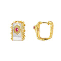 Retro light luxury red corundum ear buckle s925 silver hollow white shell wide-faced earrings temperament exquisite medieval earrings women