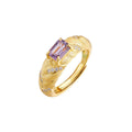 925 Sterling Silver Gold Plated Textured Amethyst Ring - Vintage Design