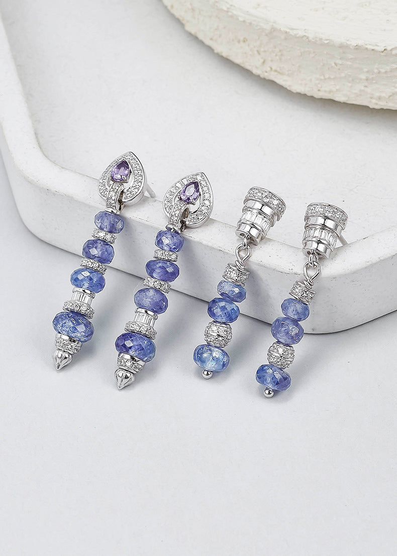 Zircon Long Chain Earrings - 925 Silver Micro-Inlaid - Tanzanite Super Flash Design