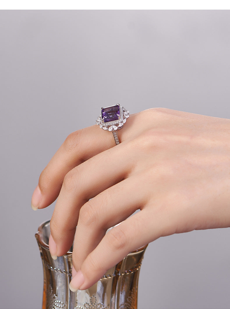 925 Sterling Silver Square Amethyst Ring