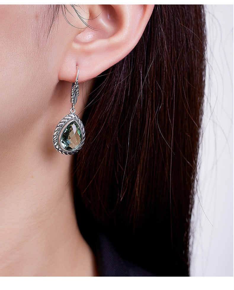 925 Sterling Silver Faceted Amethyst & Citrine Teardrop Dangle Earrings