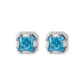 925 Sterling Silver French Vintage Aquamarine Square Stud Earrings