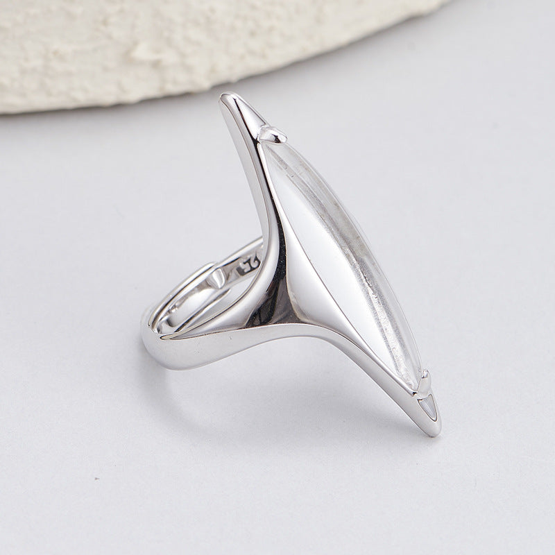 S925 Silver Cold Wind Premium White Crystal Geometric Ring Neutral Wind Cone Open Index Finger Ring