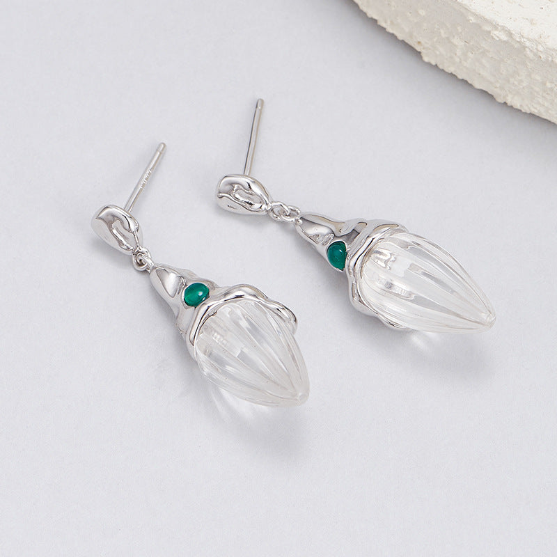 S925 silver and white crystal stud earrings niche design irregular texture versatile healing earrings women