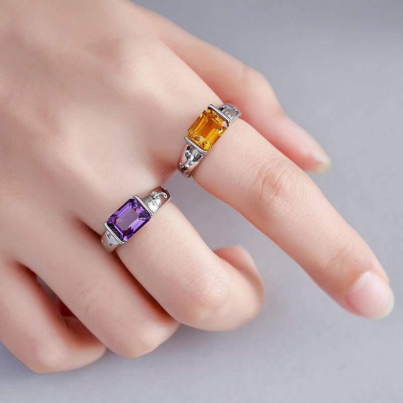 Amethyst Square Ring | 925 Sterling Silver | Adjustable Minimalist Ring