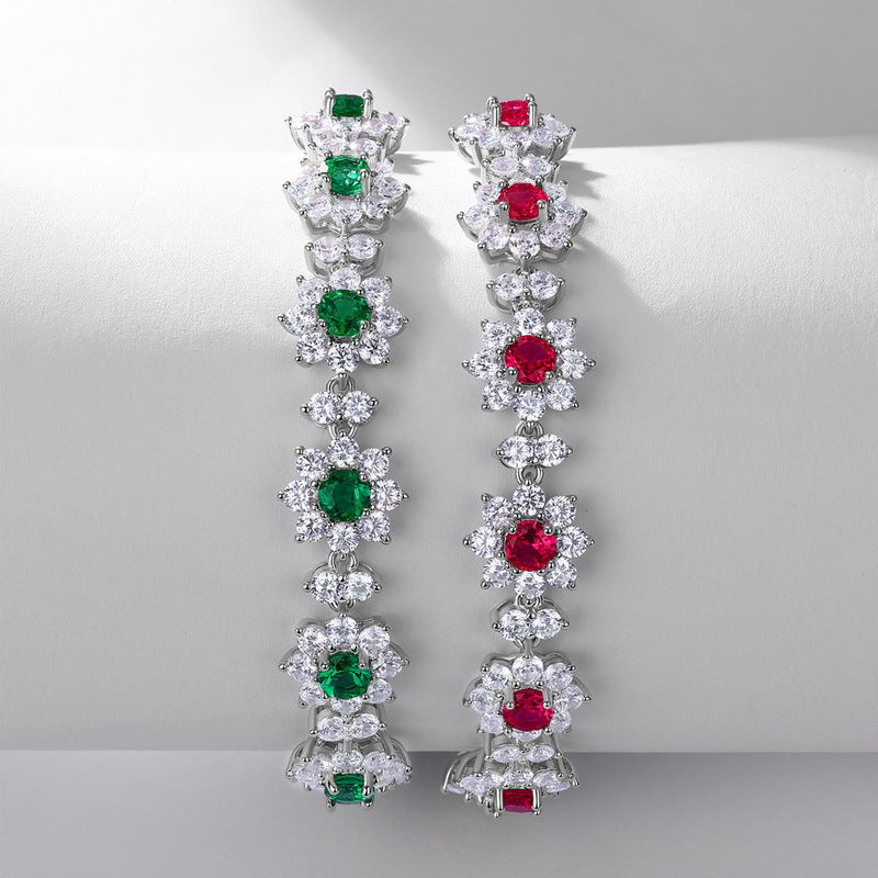 S925 Sterling Silver Cultivated Emerald Full Diamond Bracelet
