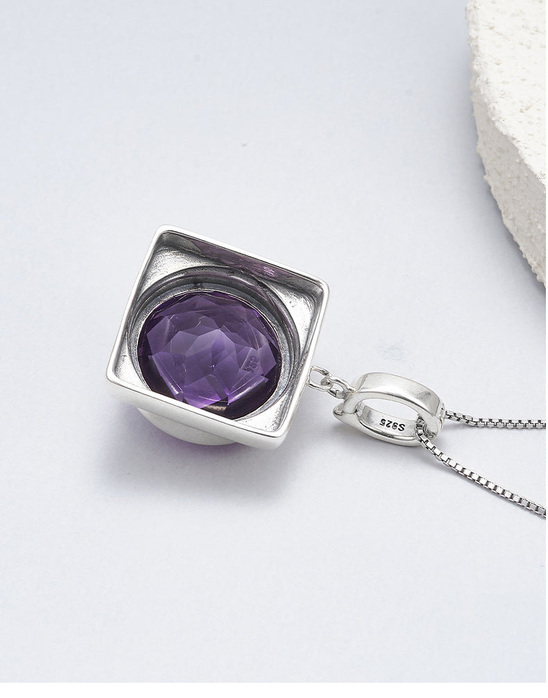 925 Sterling Silver Faceted Amethyst Geometric Hoop Earrings Set
