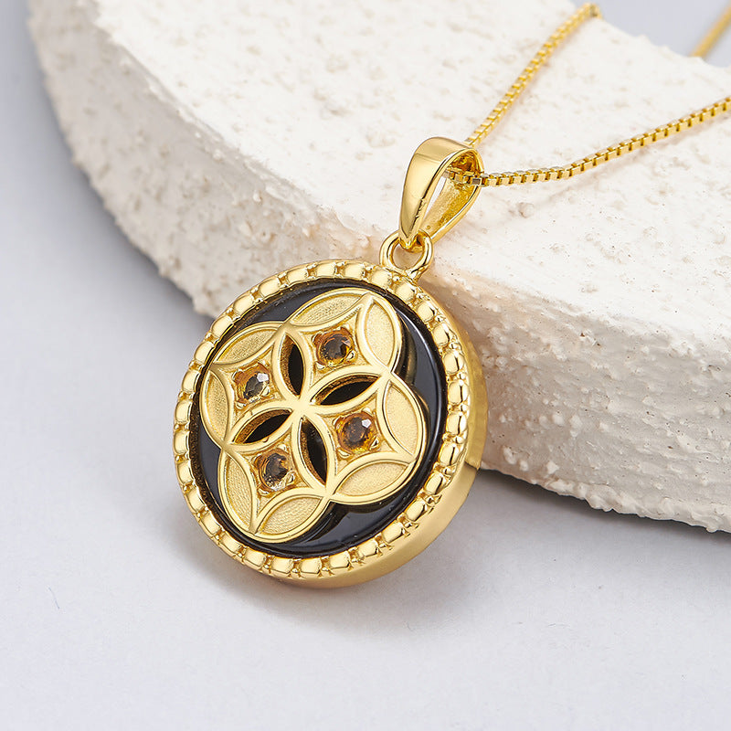 Black Agate Pendant | 925 Sterling Silver | Gold-Plated Geometric Necklace