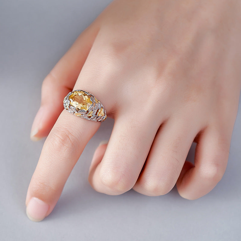 Ginkgo Leaf Citrine Ring | 925 Sterling Silver | Italian Craftsmanship