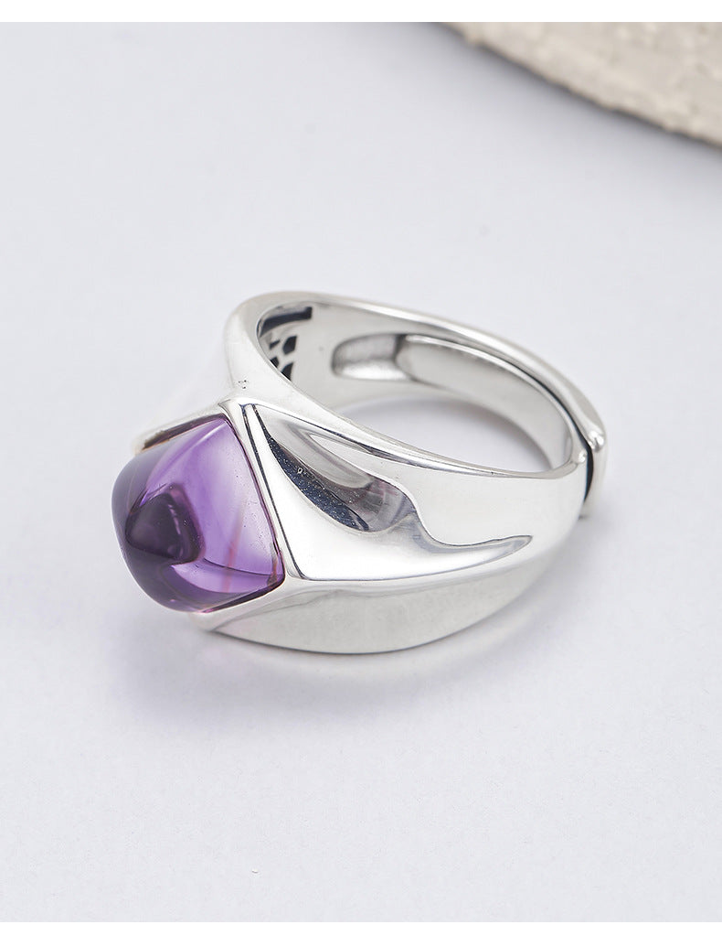 Amethyst Sugar Tower Ring | 925 Sterling Silver | Unique Adjustable Ring
