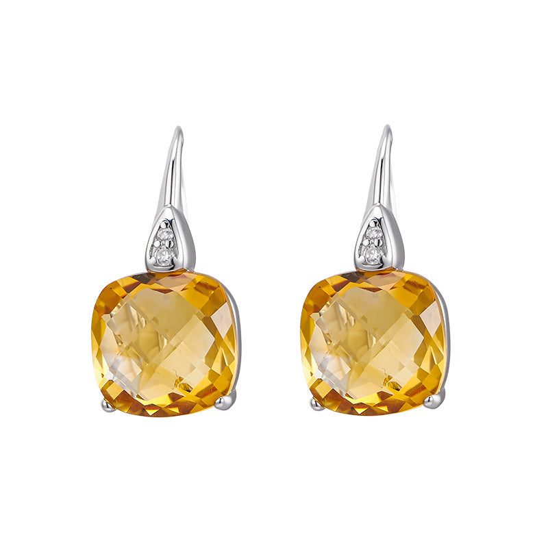 Citrine Square Earrings | 925 Sterling Silver | Minimalist Stud Earrings