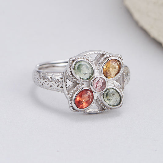 S925 silver colored treasure geometric ring niche design high sense temperament versatile adjustable index finger ring