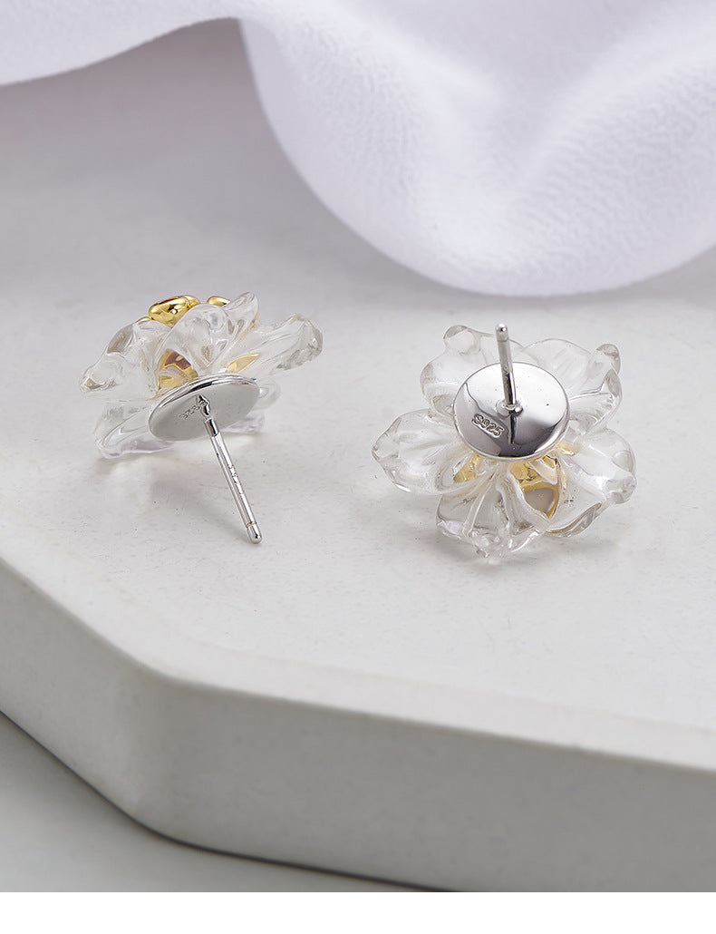 Floral White Quartz & Ruby Ring - 925 Sterling Silver Adjustable Band with Gemstone Accents