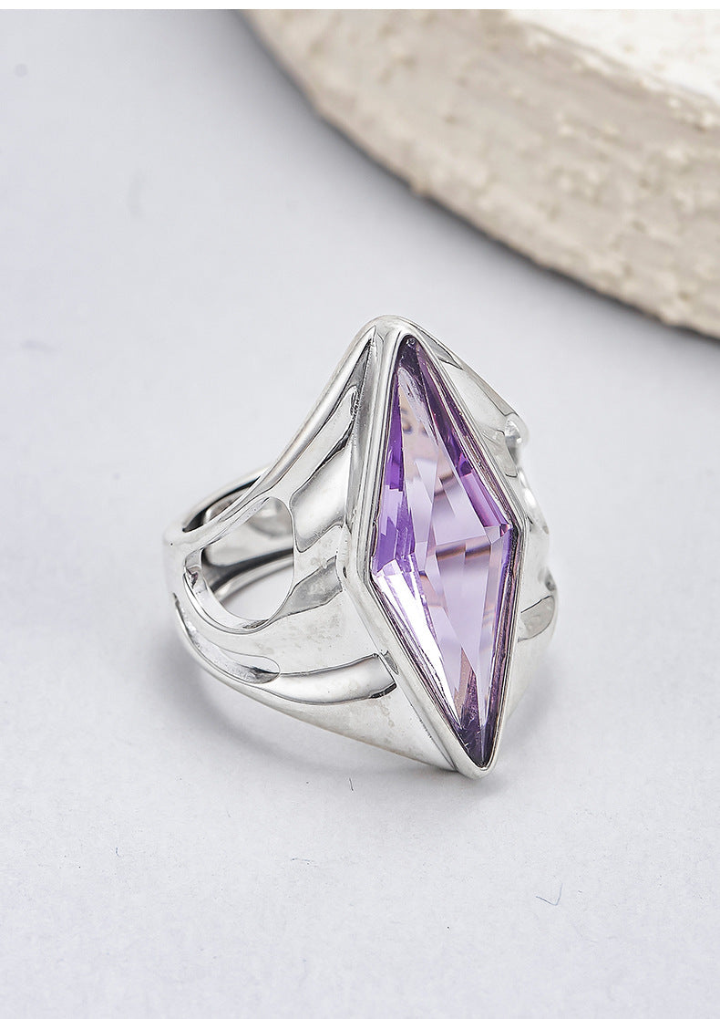 djustable Wide Band Ring - Oval Amethyst in 925 Sterling Silver - Openwork Filigree Design