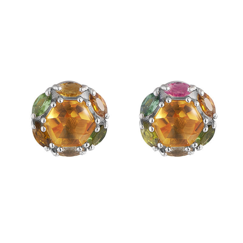 925 Sterling Silver Rainbow Tourmaline Flower Pendant Necklace