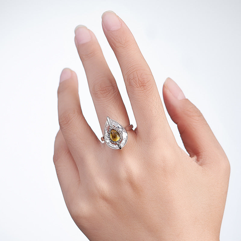 Teardrop Quartz Ring - Pure 925 Silver for Effortless Elegance - Your Everyday French Luxury