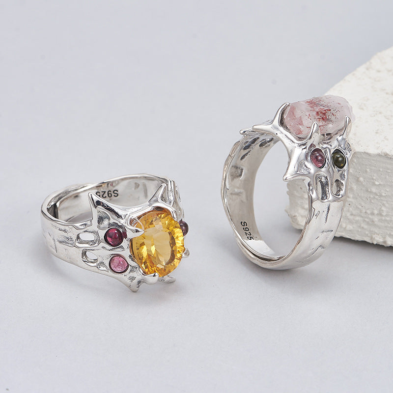 Citrine Open Ring | 925 Sterling Silver | Super Seven Crystal Ring