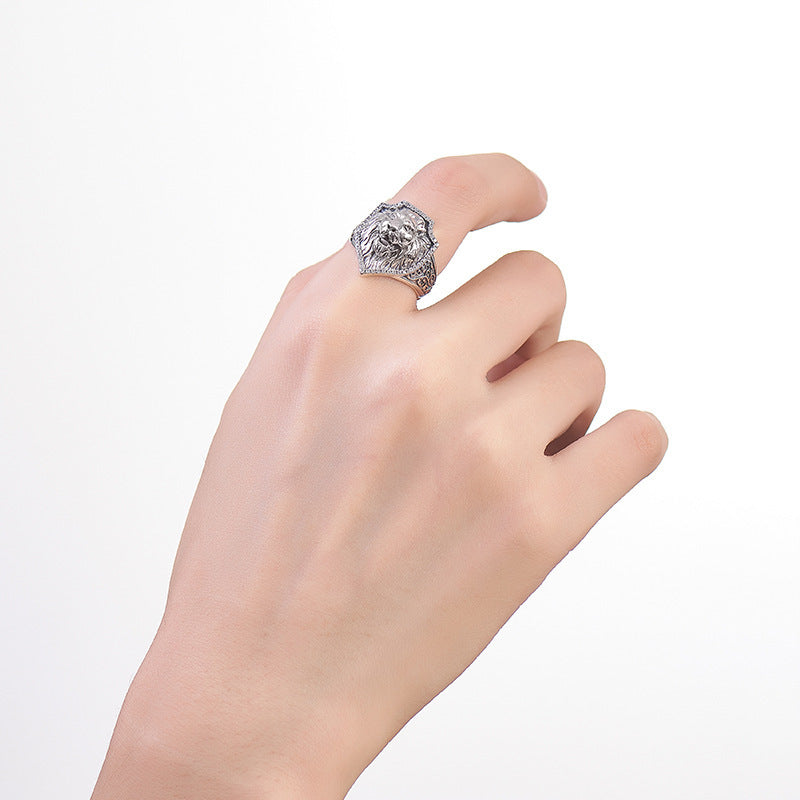 Lion Head Signet Ring - Arabesque Sterling Silver Statement Ring - Adjustable & Bold