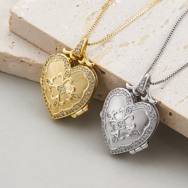 Love Photo Box Pendant - 925 Silver Couple Memorial Necklace - Unisex Accessory