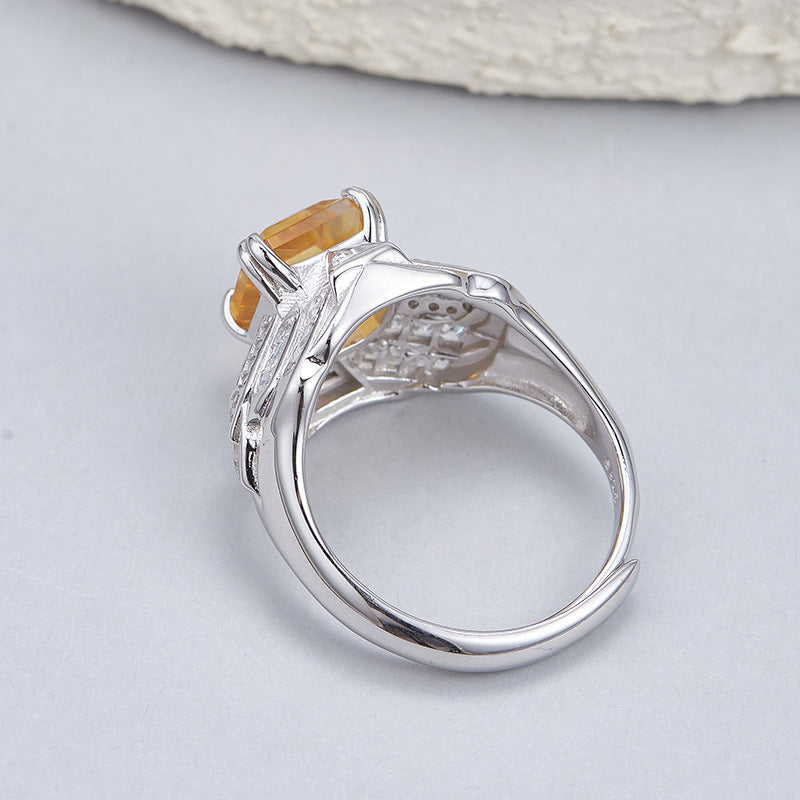 Citrine Adjustable Ring | 925 Sterling Silver | Elegant Statement Ring