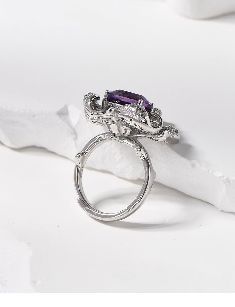 925 Sterling Silver Amethyst Flower Ring - Vintage Design