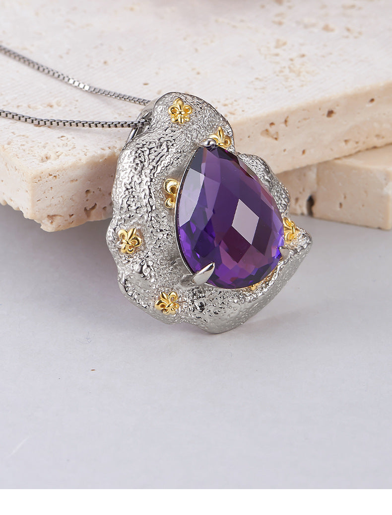 925 Sterling Silver Amethyst Flower Stud Earrings - Vintage Court Style