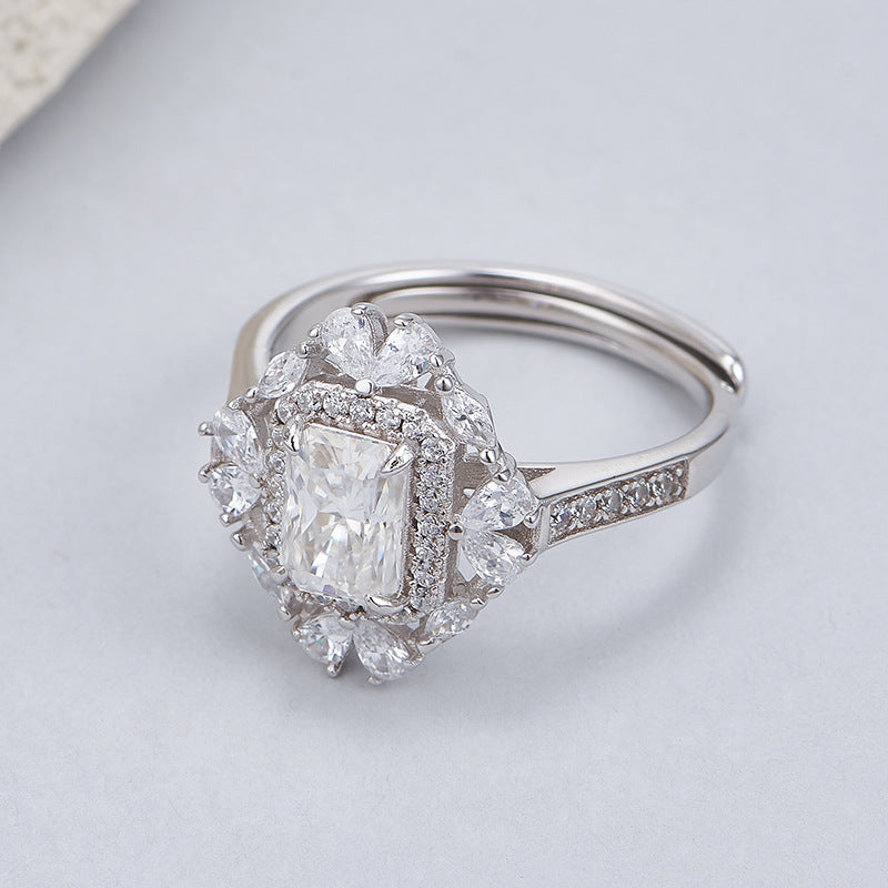 Moissanite Engagement Ring | 925 Sterling Silver | Adjustable Geometric Ring