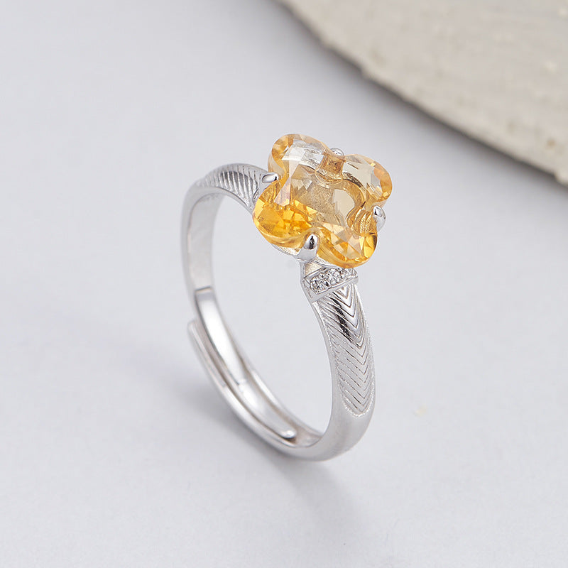S925 silver natural citrine ring niche light luxury opening adjustable ring women