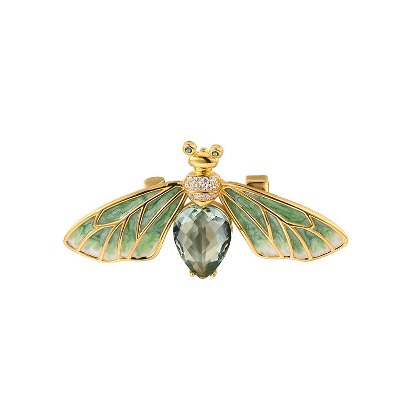 925 Sterling Silver Green Crystal Dragonfly Brooch Pin