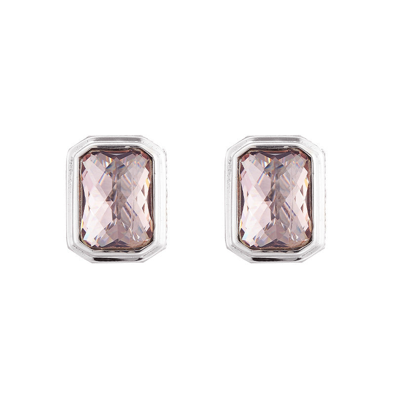 S925 Sterling Silver Morganite Square earrings rings Pendant Necklace Set