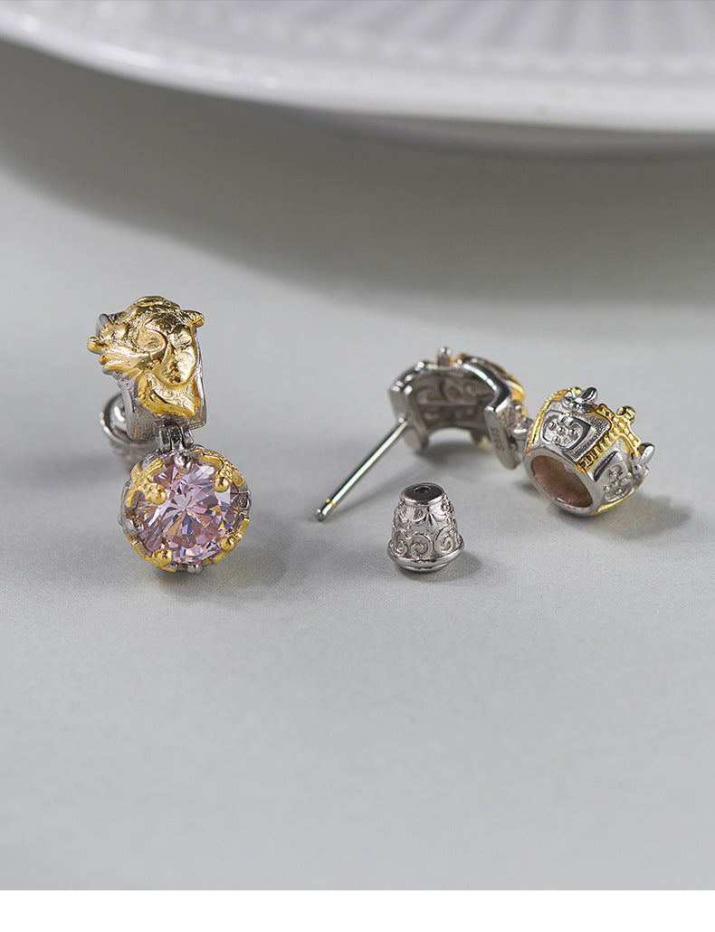 925 Sterling Silver Pink Crystal Stud Earrings - Luxury Vintage Design